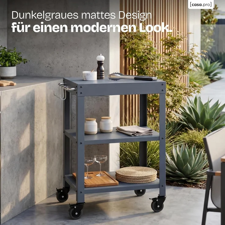 Outdoor Servierwagen Bolognano Stahl 81x50x50 cm Dunkelgrau [casa. pro] – Bild 7