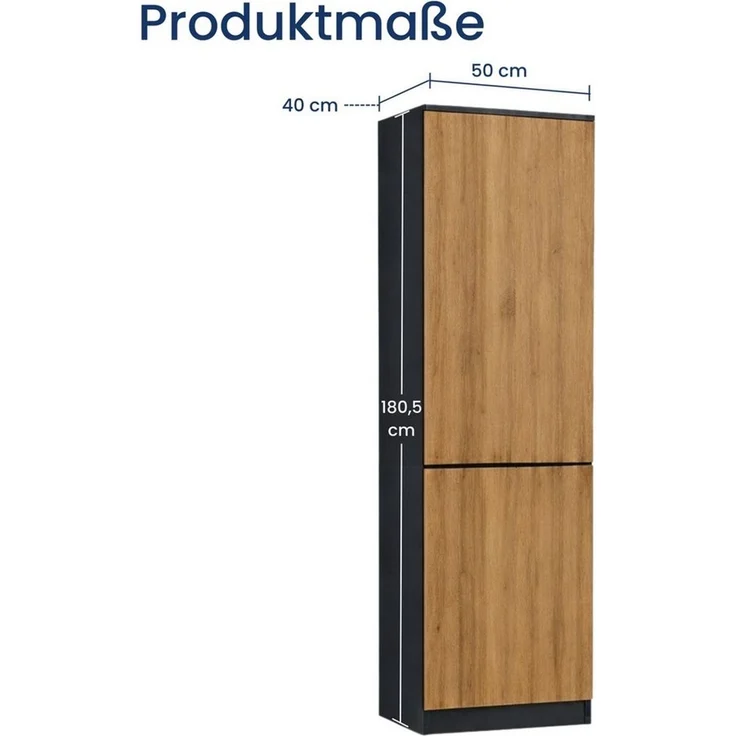 Home Collective Kleiderschrank Garderobenschrank Mehrzweckschrank Schrank platzsparend & vielseitig (50 x 40 x 180,5 cm (BxTxH), ideal für Schlafzimmer Flur & Arbeitszimmer) mit 2 Türig & 5 Einlegeböden in anthrazit-eiche – Bild 1