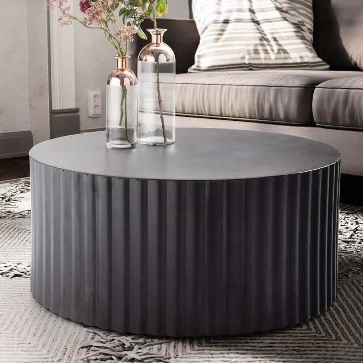 Couchtisch Sofatisch Metall Schwarz 67x67x31 cm Wohnzimmertisch Rund – Bild 2