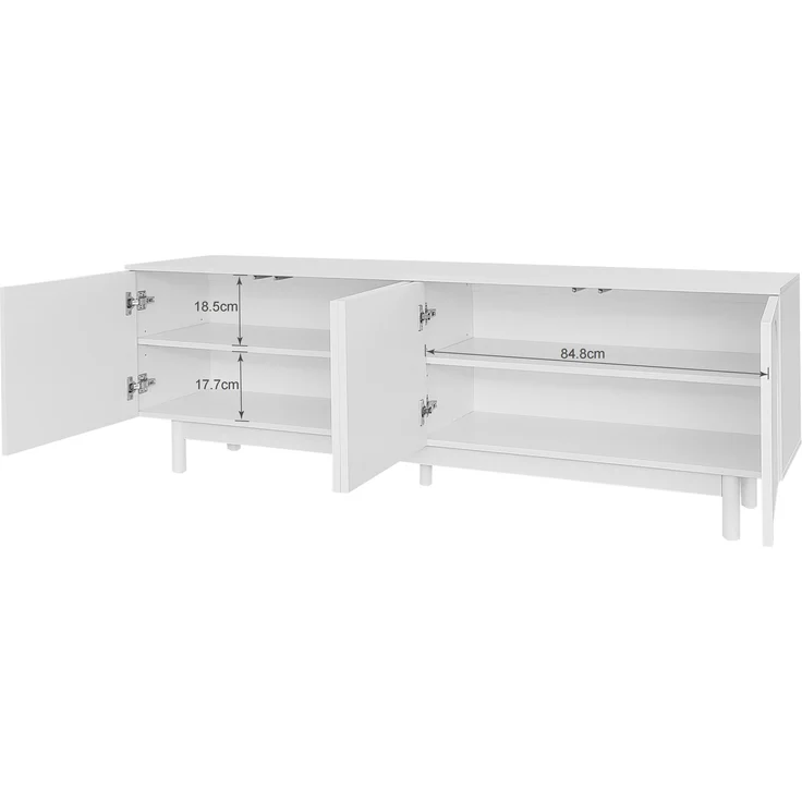 TV-Lowboard aus Spanplatte mit Push-to-Open & verstellbaren Einlegeböden, 175x38x56 cm, Weiß – Bild 8
