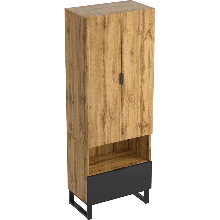Garderobenschrank-1St, 1 Schubkästen, Ein Fach mit verstellbaren Einlegeböden,mit Kleiderstange--Natürlich--180x38x65cm--YOUDENOVA – Bild 9