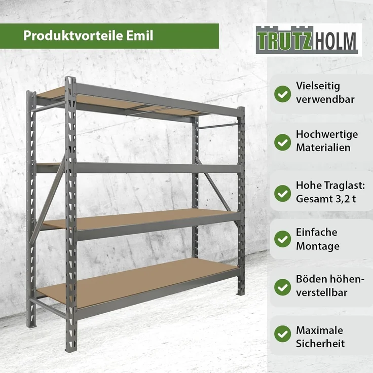 Schwerlastregal Emil 180x190x60 cm 3200 kg aus Stahl Stecksystem 4 Fachböden Pickregal Lagerregal – Bild 8