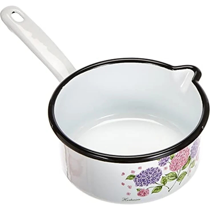 GSW Topf-Set Hortensie, Stahl-Emaille (Set, 5-tlg, 1x Kochtopf Ø 16 cm, 1x Kochtopf Ø 20 cm, 1x Stielkasserolle Ø 16 cm), Induktion – Bild 4