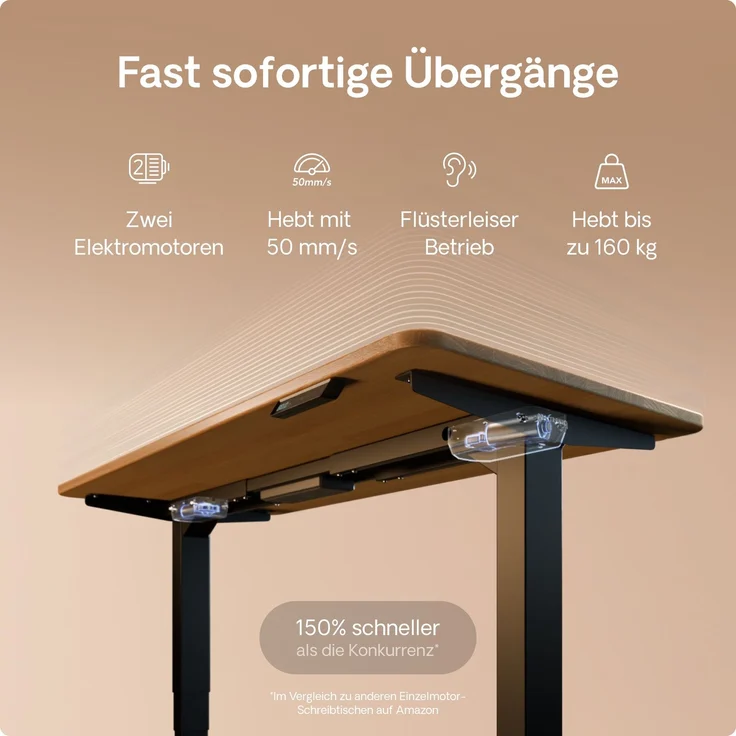 Desktronic HomePro Elektrisch höhenverstellbarer Schreibtisch 160x80cm Massive Eiche/Schwarz mit Memory-Funktion, Anti-Kollisions Technologie, USB-A und USB-C-Ladeanschlüssen – Bild 3