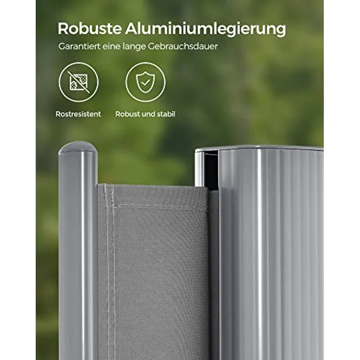 SONGMICS Alu-Seitenmarkise, ausziehbar, 180x400 cm, Blickdicht, Sonnenschutz, blickdicht, Seitenrollo, für Balkon, Terrasse, Garten, grau GSA184G03 – Bild 6