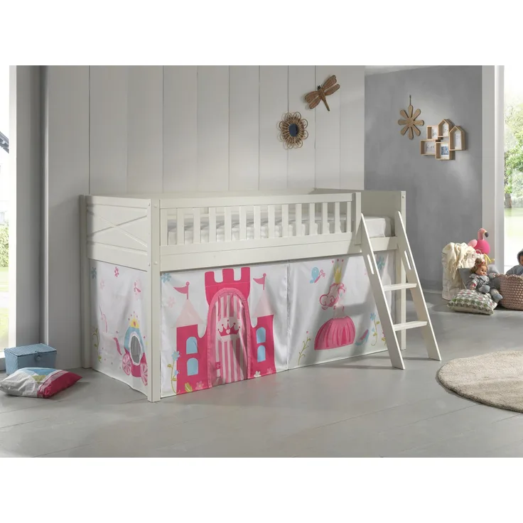Vipack 'Scotty' Spielbett inkl. Lattenrost, Textilset und Leiter in Kiefer Weiß, Princess