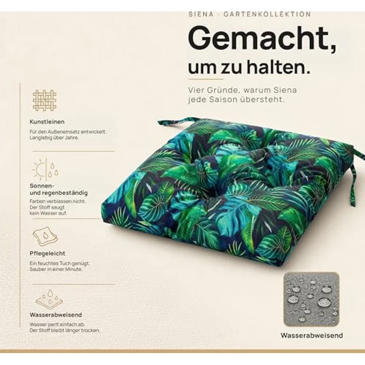 Bjird Stuhlkissen 45x45 cm - Wasserdichtes Gartenkissen für Stühle & Sessel, Wetterfest & Pflegeleicht - Dickes Sitzkissen 6 cm - Outdoor geeignet – Bild 5