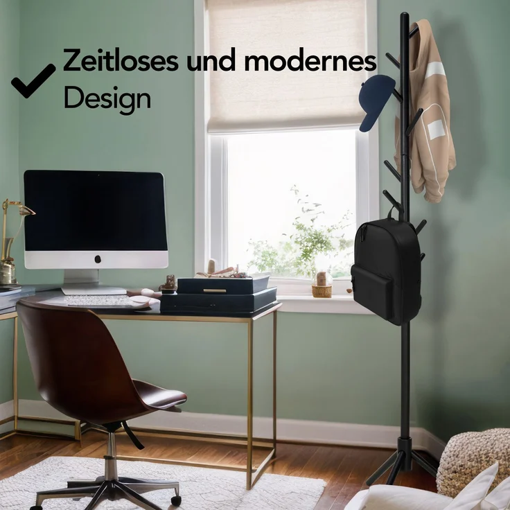 Brixy Garderobenständer - Stehgarderobe - 8 Haken - 175 cm - Garderobenständer Holz - Garderobenständer - Schwarz – Bild 9