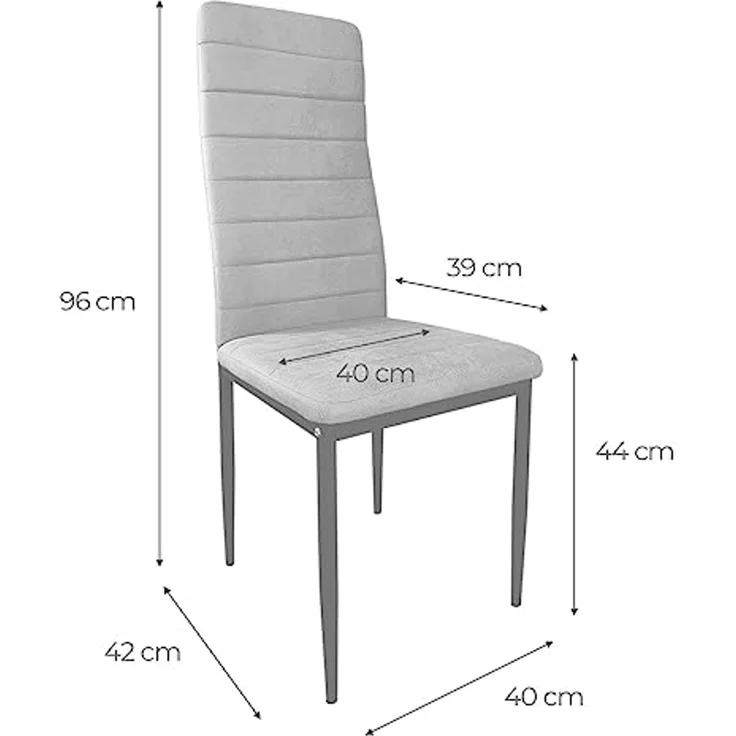 Homey Set mit 6 gepolsterten Stühlen für Wohnzimmer, Esszimmer, Finish in Marengo, Schwarze Beine, Modell Yrsa, Aluminium, 40 cm (B) x 42 cm (T) x 96 cm (H) – Bild 3