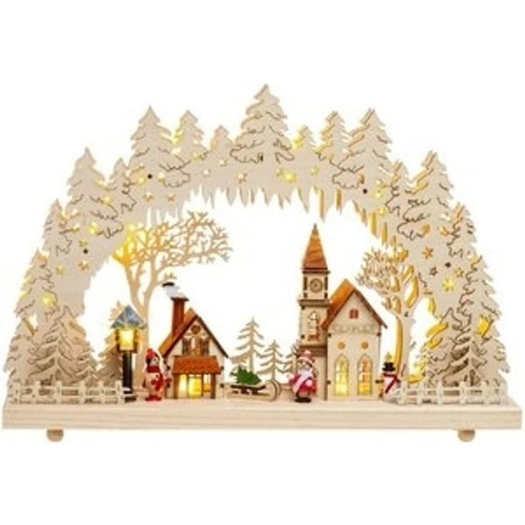 SIKORA Schwibbogen LB52 Holz Lichterbogen mit LED Beleuchtung Motiv Winterdorf B:43cm, inkl. Netzteil - sanft beleuchtet für sinnliche Weihnachten – Bild 6