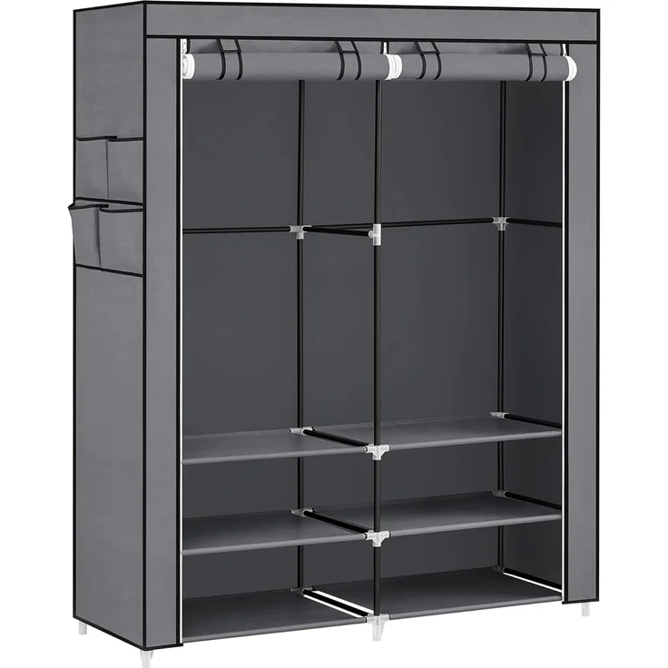 Songmics Stoffschrank, Kleiderschrank, 45 x 127 x 176 cm, 2 Hängefächer, mit Ablagen, 4 Seitentaschen, viel Platz, für Schlafzimmer, Wohnzimmer, grau RYG008G02 – Bild 1