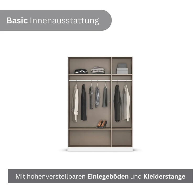 Rauch Möbel Lagoa, Kleiderschrank, Garderobe für Schlafzimmer, Kinderzimmer, Jugendzimmer 3-türig mit Spiegel, 4 Schubladen, mit Zubehör Basic, Farbe Weiß/Grau metallic, Schwarz, Breite 136 cm – Bild 6