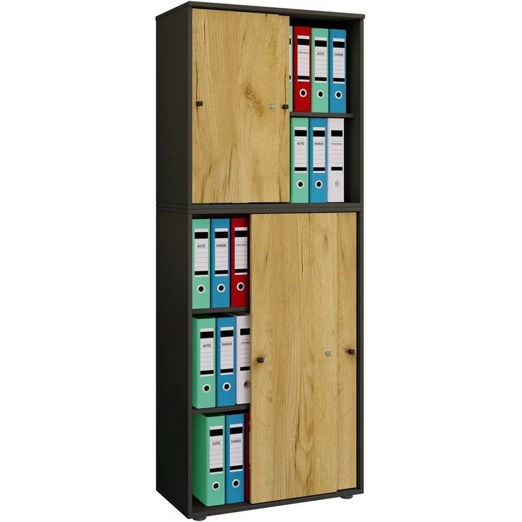 VCM Büroschrank Lona 919601 Anthrazit / Honig-Eiche B. 70 x H. 184 x T. 37 cm – Bild 1