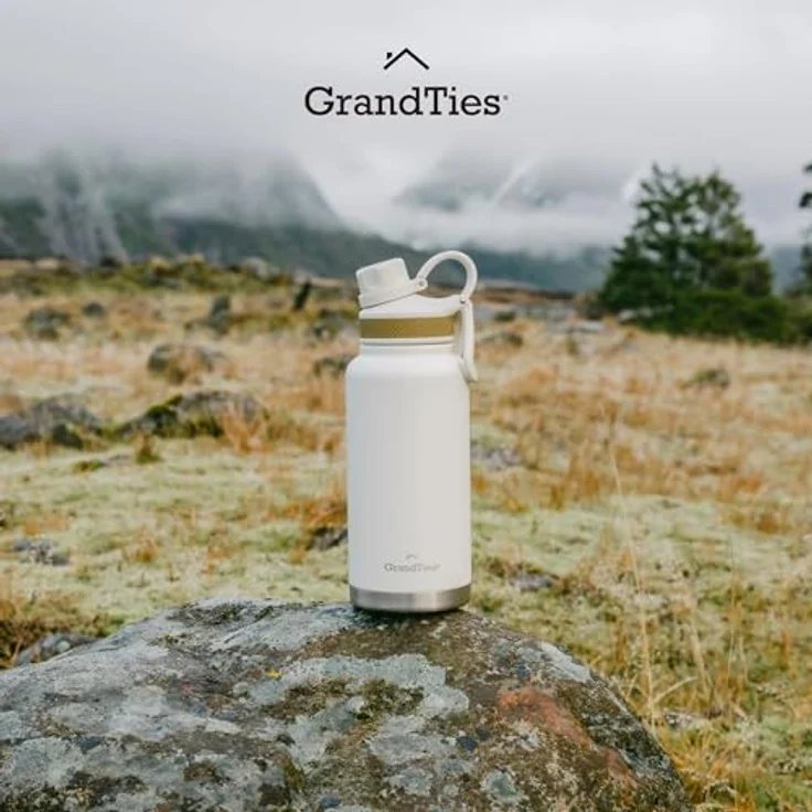 GrandTies 946ml Reise Wasserflasche - Wide Mouth Vakuum Isolierte Wasserflasche mit Zwei Stil Deckeln, kälteste Wasserflasche für Männer, Hydroflaschen für Frauen - Elfenbein Weiß – Bild 6