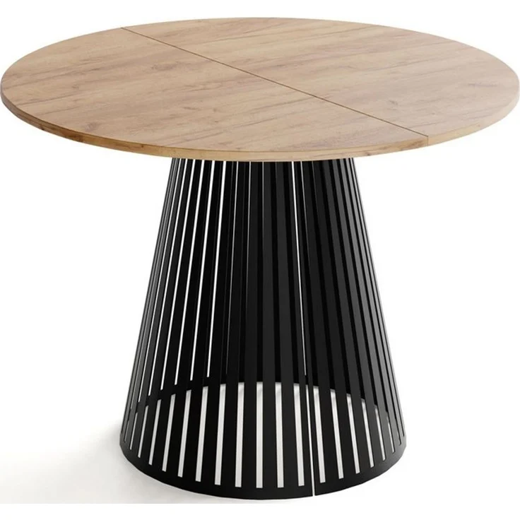 WFL GROUP Esstisch Naro Black ausziehbar rund mit schwarzen Lamellen, Metallbeinen (MADE IN EU, erhältlich in 2 Größen – 100/120 cm, ausziehbar auf 180/200 cm), platzsparender Tisch mit Lamellen für Küche, Esszimmer oder Wohnzimmer – Bild 4