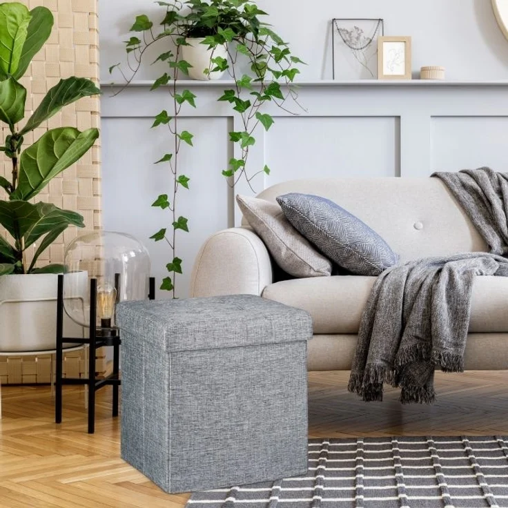 Faltbarer Sitzhocker mit Stauraum Leinen – Bild 6