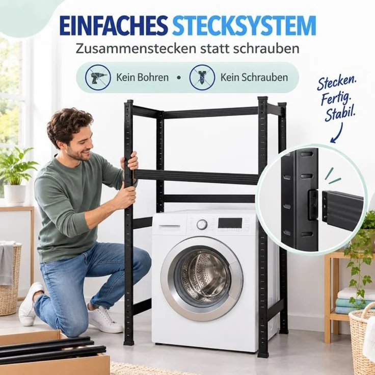 Relaxdays Schwarzes Waschmaschinenregal Schwerlast – Bild 3