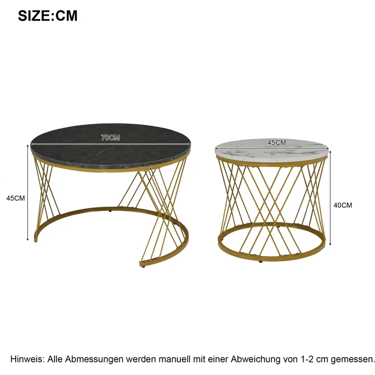 Nesting Couchtisch Set marmoroptik, 2-teilig, 70/45x70/45 cm, grau+gold – Bild 10