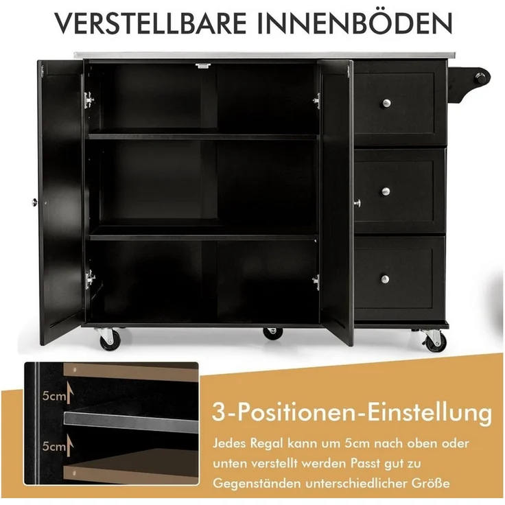 COSTWAY Küchenwagen, mit 3 Schubladen, Arbeitsplatte & verstellbarer Ablage – Bild 3