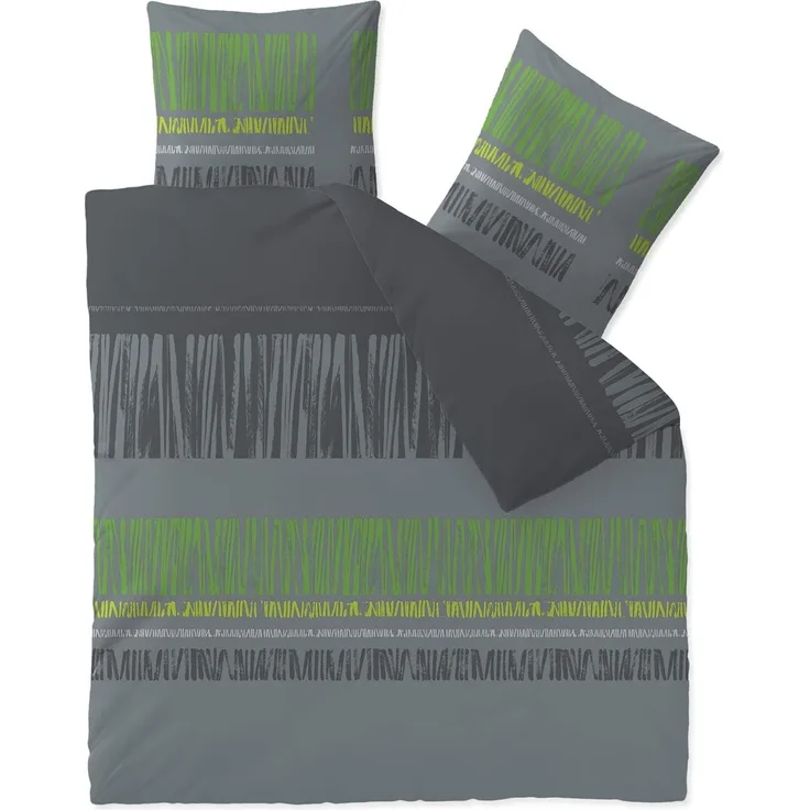 CelinaTex Touchme Biber Bettwäsche 200x200 cm 3teilig Baumwolle Bettbezug Anni grau schwarz grün