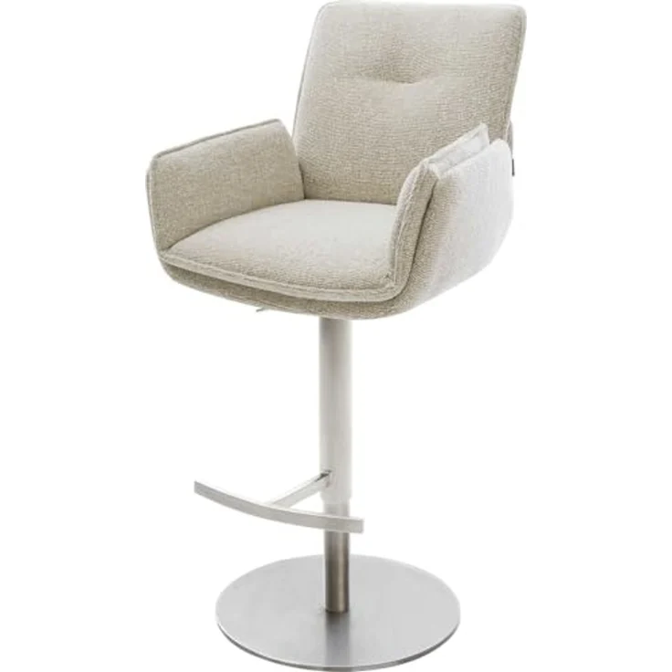 Barstuhl Nela-Flex Webstoff Soft Beige Drehfuß höhenverstellbar Edelstahl Silberfarben – Bild 1