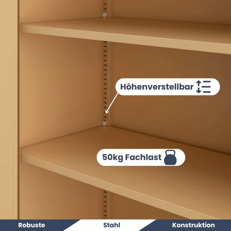 Aktenschrank abschließbar KADO - 5 Ebenen verstellbar, Flügeltüren | Metallschrank Werkstatt Mehrzweckschrank Büroschrank aus Stahl Werkzeugschrank, 185x45x40cm Beige – Bild 4