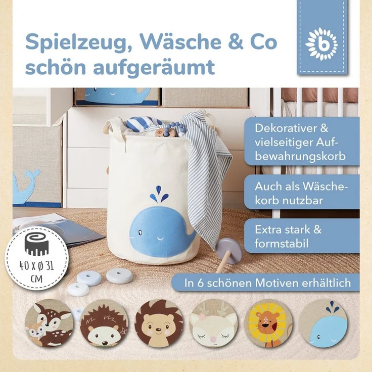 BIECO Wäschetasche Wäschekorb Baby Aufbewahrungskorb Kinder Baumwolle Wasserabweisend – Bild 2