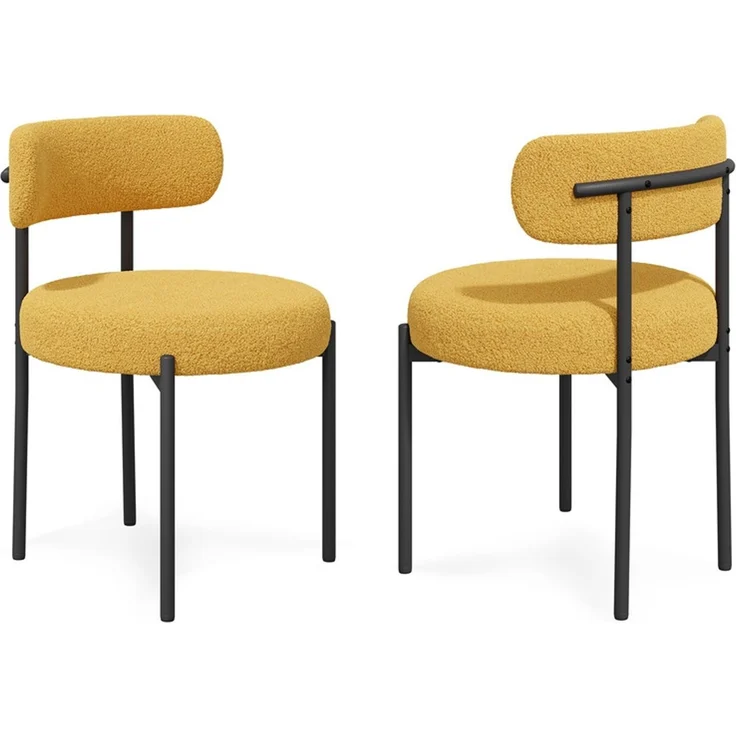 Hawthyhome Esszimmerstühle 2er Set Polsterstuhl mit runder Rückenlehne, Teddy Stoff Boucle Bezug, weich & kuschelig, ergonomisches Design, stabiles schwarzes Metallgestell, vielseitig für Esszimmer, Küche & Wohnbereich, Gelb – Bild 8