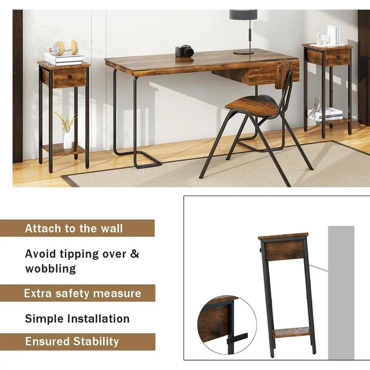 Nachttisch Set Vintage Schmal Beistelltisch Braun 25x25x71 cm IBUYKE – Bild 6