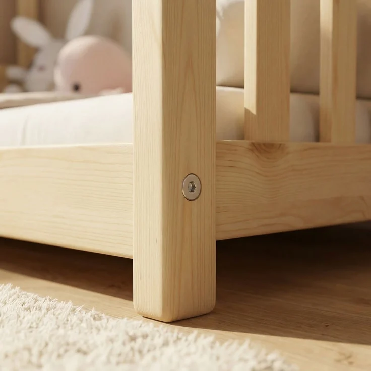 ecoMI Hausbett mit Rausfallschutz und Lattenrost, Kiefernholz natur, 80x160 cm – Bild 3