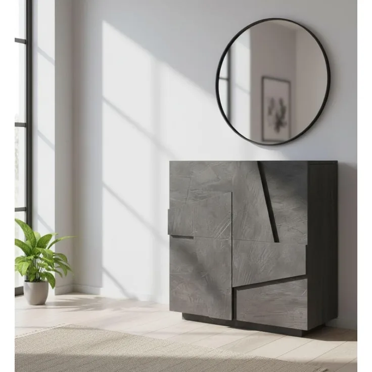 Dmora - Schuhregal Joel, Mehrzweckschrank mit 2 Türen, Schuhregal für den Eingangsbereich, 100 % Made in Italy, 81 x 38 x 86 cm, Schiefer mit Details,