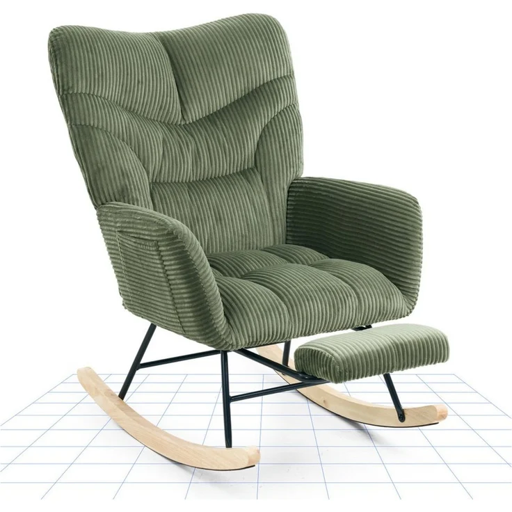 FLEXISPOT Schaukelstuhl mit Hoher Rückenlehne & Fußstütze, Relaxsessel, Schaukelsessel (Moderner Schwingsessel mit Holzkufen, mit Seitentasche), Gepolsterter Relaxsessel für Wohnzimmer & Schlafzimmer – Bild 5