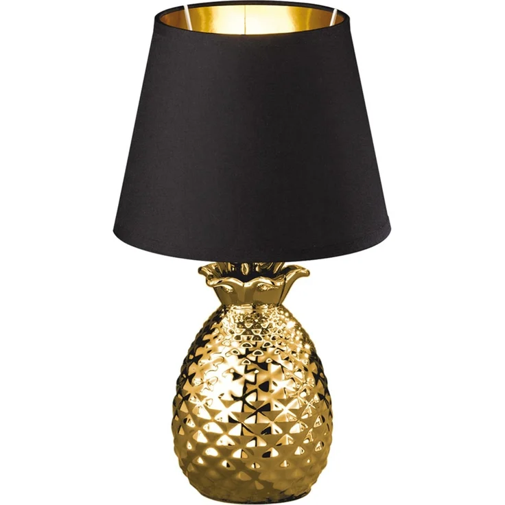 RGB LED Keramik Tischleuchte, Textil schwarz gold, H 35 cm – Bild 9