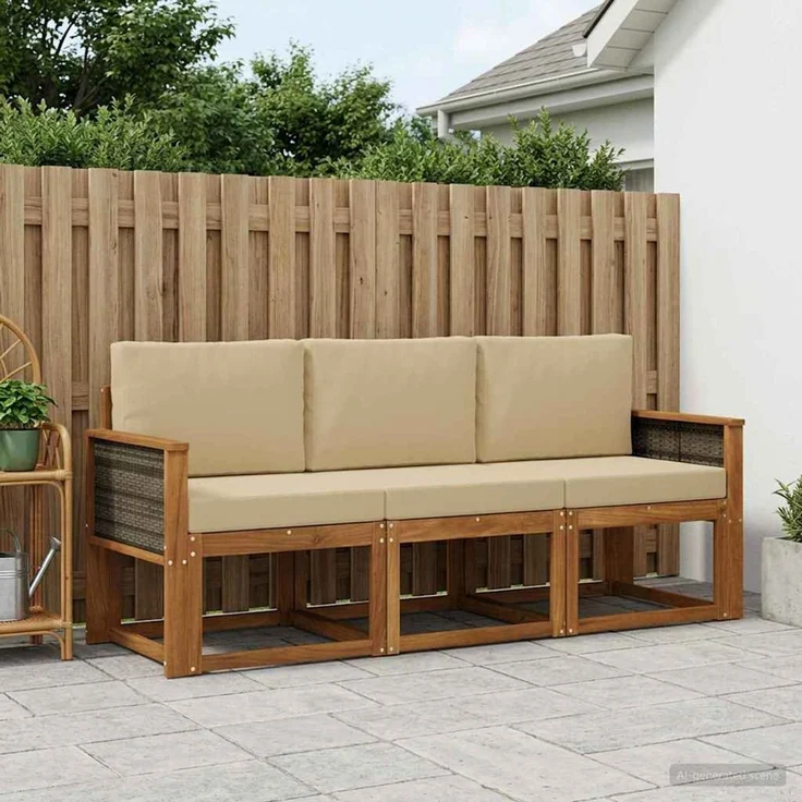 vidaXL Outdoor-Sofagarnitur 3 stk. 3-Sitzer Natur und Beige 3384949 – Bild 1