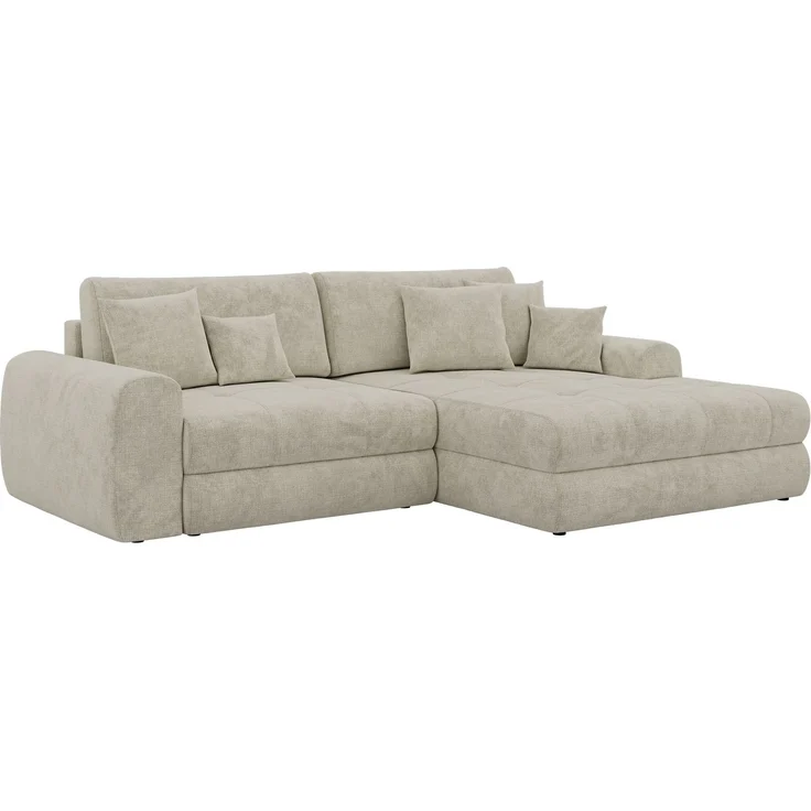 Sofa L-Form ARELIA L mit Schlaffunktion, Wohnzimmer Sofa, Wellenfederung, Sofa mit DL-System - Schenille grob gewebt Creme - Links – Bild 9
