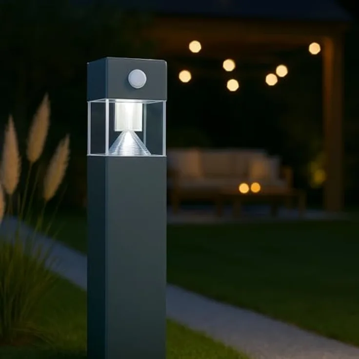 MeLiTec Solar Gartenleuchte rund/ eckig mit Bewegungsmelder, Edelstahl silber / anthrazit : Anthrazit : Eckig