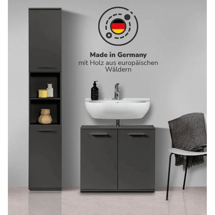 mokebo Badmöbel-Set Der Steuermann, (2-teilig), Unterschrank & Hochschrank fürs Badezimmer in Schwarz – Bild 2