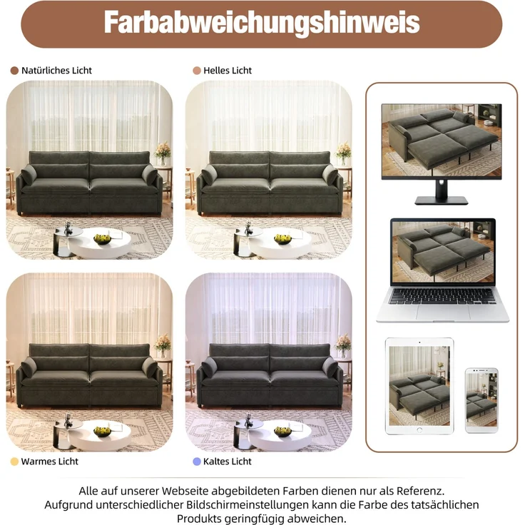 DESVIAE Schlafsofa 3-Sitzer Dunkelgrau aus Chenille – 206x86x91 cm – Bettkasten, verstellbare Rückenlehne – Bild 6