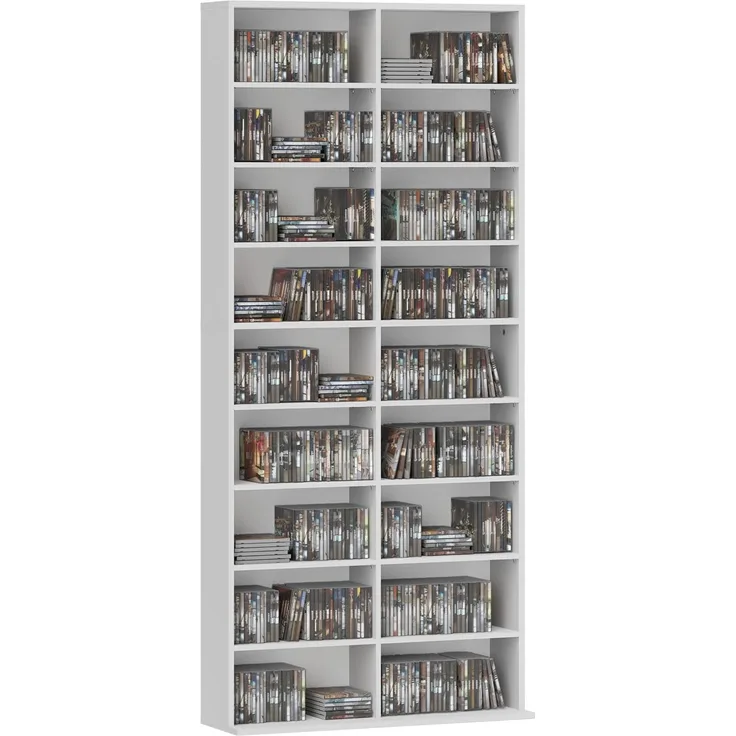 HOMCOM CD-Regal CD-Ständer für bis zu 640 CDs oder 360 DVDs oder 430 Blurays, CD DVD Blueray Regal 1-tlg, fürs Wohnzimmer 24 x 175 cm Weiß