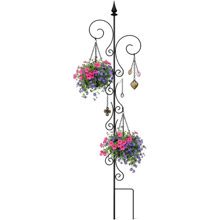 DanDiBo Rankhilfe Rankgitter Metall 145 cm Kletterhilfe Pflanzengitter Kletterpflanzen Erdspieß Bodenstecker 2 Halter Blumenhalter Ranksäule