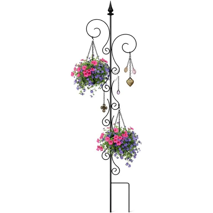 DanDiBo Rankhilfe Rankgitter Metall 145 cm Kletterhilfe Pflanzengitter Kletterpflanzen Erdspieß Bodenstecker 2 Halter Blumenhalter Ranksäule – Bild 1