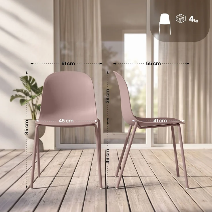 CLP Stapelstuhl Hardin mit ergonomischer Kunststoffschale und stabilem Metallgestell - Farbe:pink – Bild 2