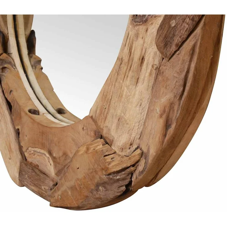 Wandspiegel, Dekorativer Spiegel Teak 60 cm Rund – Bild 7
