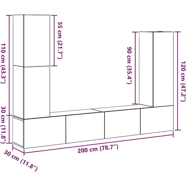 vidaXL TV-Schrankset 6 stk. 30,5 x 30 x 110 cm Schwarz Eichen-Optik 3333060 – Bild 12