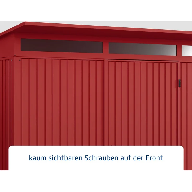 Hörmann Ecostar Metall-Gerätehaus Trend mit Pultdach Typ 3, 238x303 cm , purpurrot, 7,2 m²,1-flüglige Tür – Bild 4