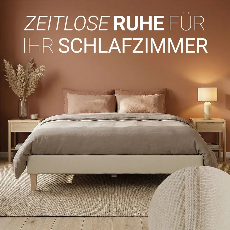 Polsterbett 140x200 cm Beige Doppelbett mit Lattenrost Futonbett Stoffbett Bett Bettgestell – Bild 7