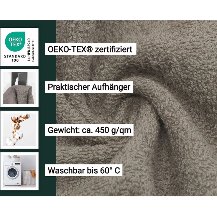ZOLLNER Saunatücher 2er Set, 70x180 cm, Baumwolle, 450g/qm, fango – Bild 2