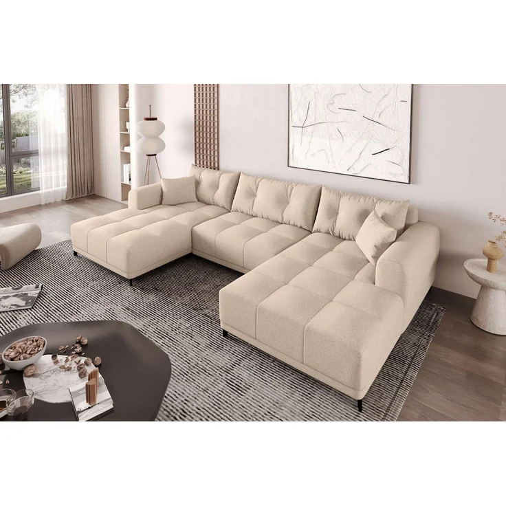 99rooms Massimo Wohnlandschaft Strukturstoff NEVE Beige mit Schlaffunktion – Bild 3