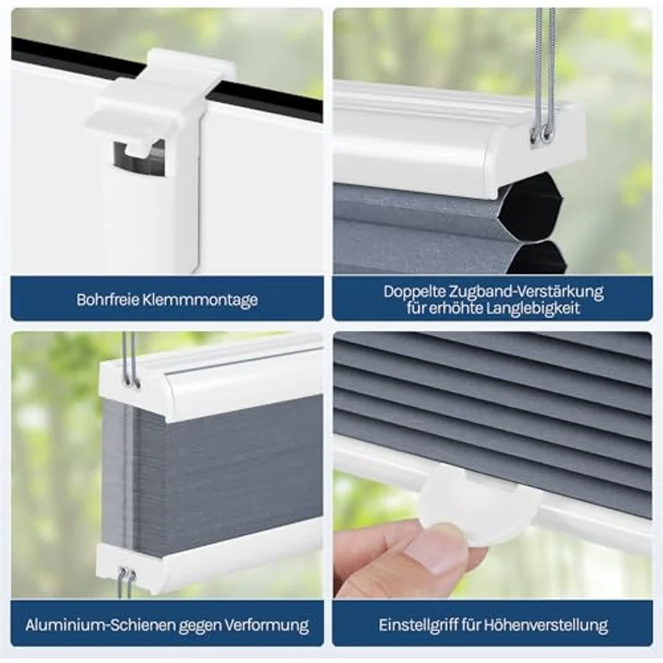 WOLTU Wabenplissee ohne Bohren Verdunklung Thermo Doppelplissee Klemmfix Zweifarbig 70x130 cm Blau-Weiß, Plissee Faltrollo Sonnen-, Sicht- & Schallschutz, Jalousie Plisseerollo für Fenster & Tür – Bild 7