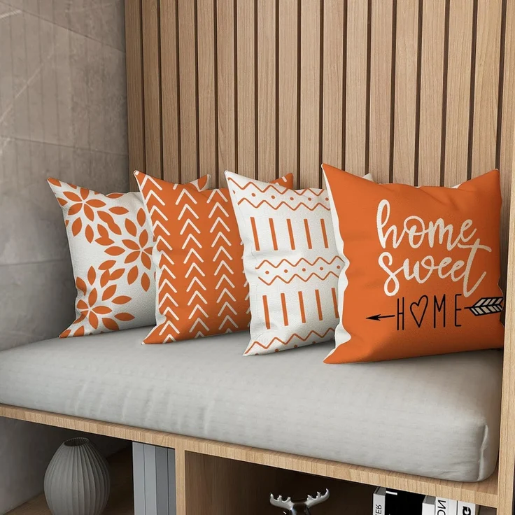 Herbst Kissenbezüge 45 × 45 cm 4er-Set Orange, Outdoor Leinen Dekokissen, Fall Sofa Deko – Bild 6
